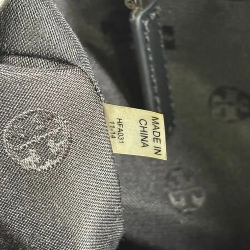 Tory Burch Robinson Black Wild Stitch Leather Double Zip Tote Shoulder Bag Purse
